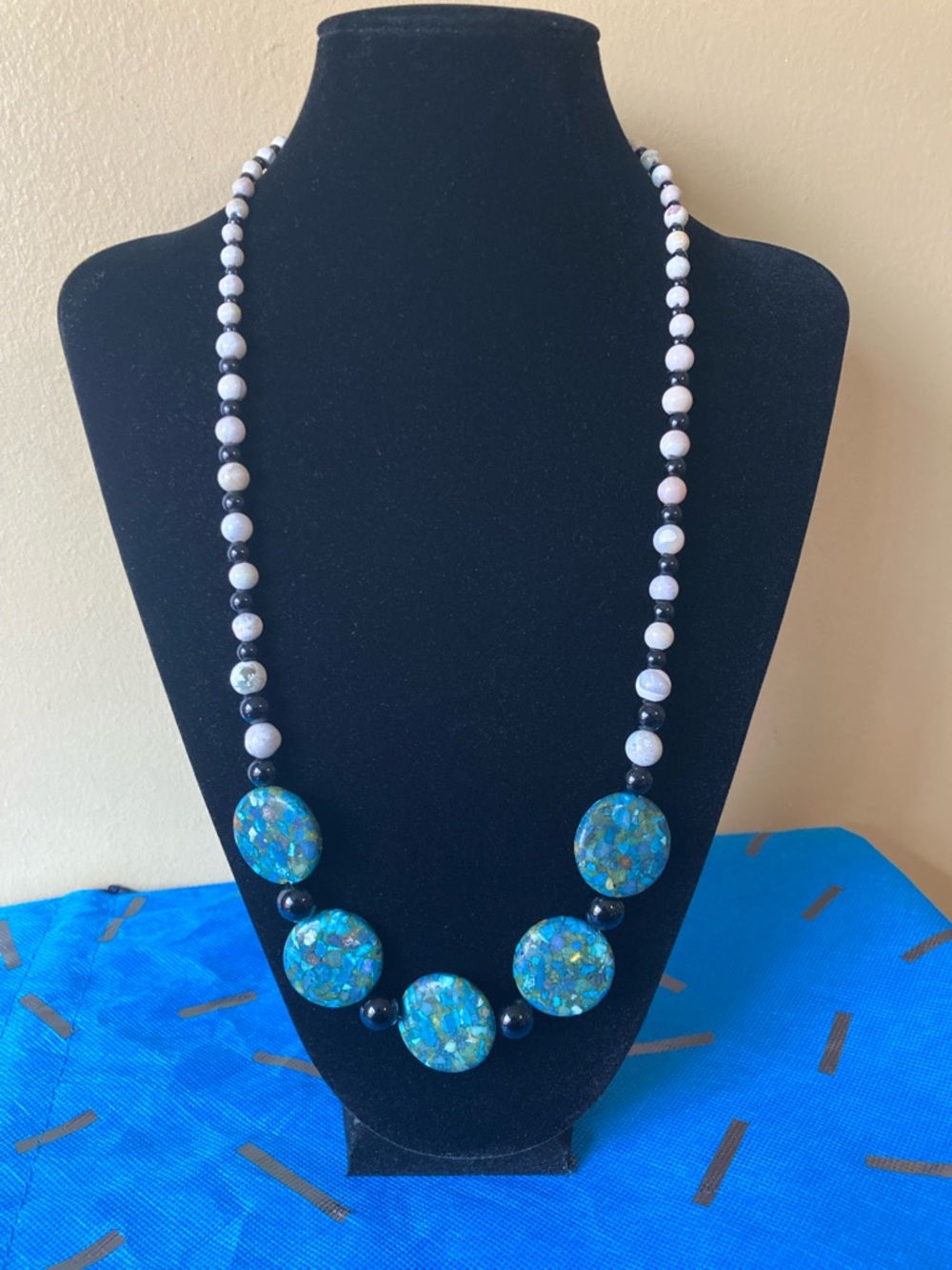 Blue and Black Stone Beaded Necklace